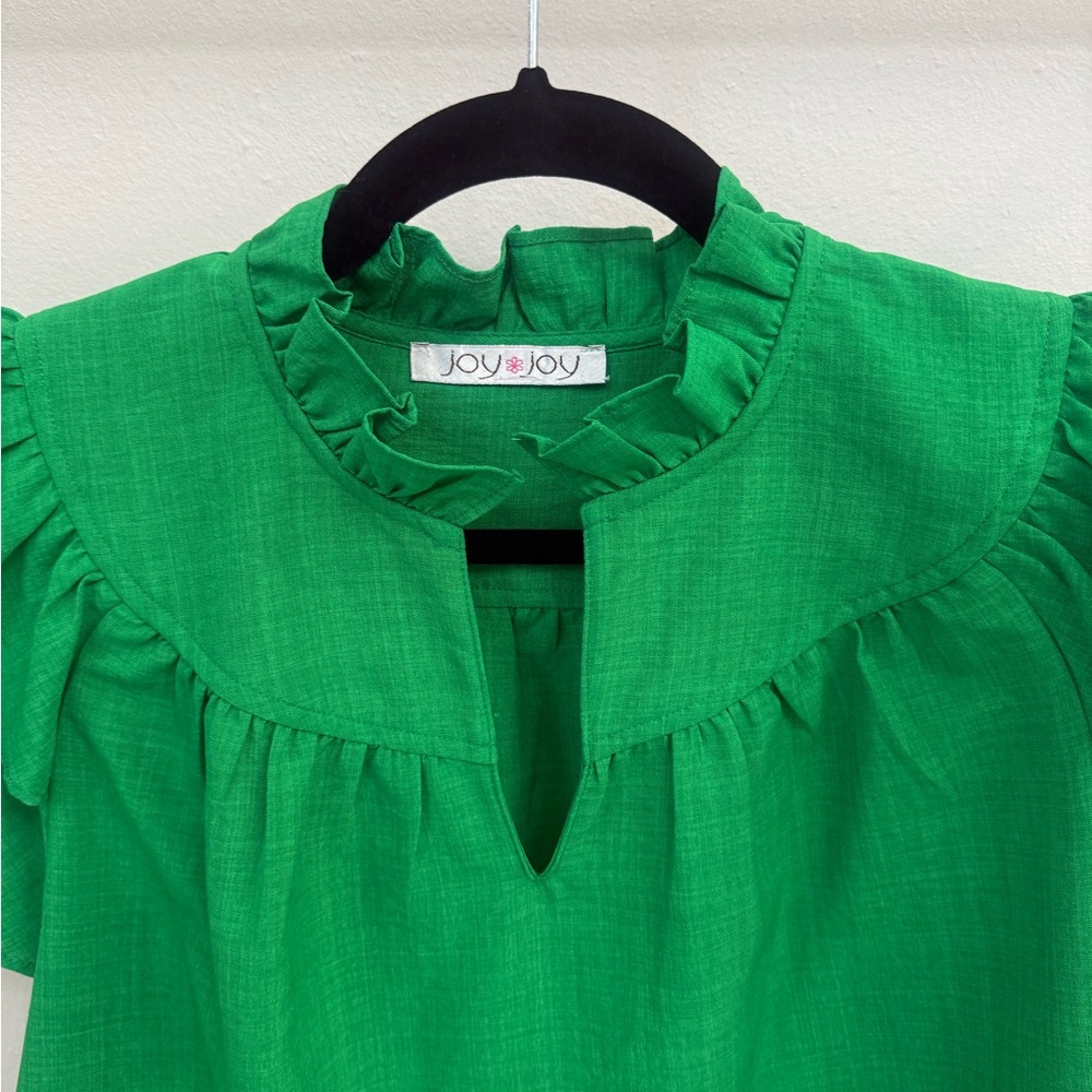 Green Ruffle Sleeve Blouse - Picture 2 of 5